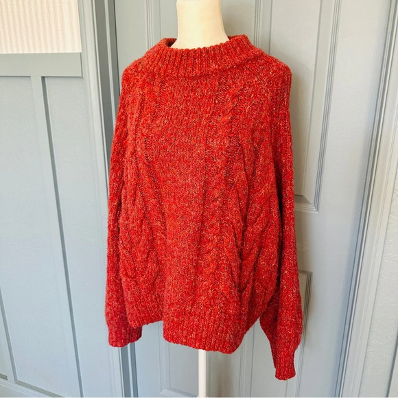 Universal Thread Women’s Chunky Knit Red Crew Neck Sweater - Picture 3 of 9